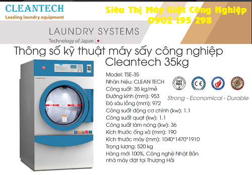 Máy sấy công nghiệp 35 kg công nghệ nhật bản Cleantech