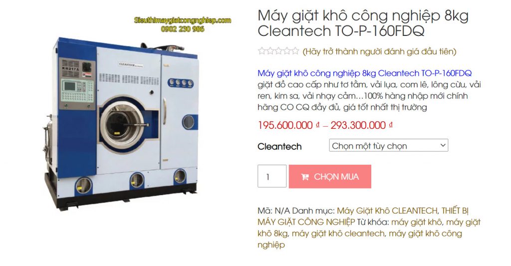 Máy giặt khô công nghiệp 8kg Cleantech TO-P-160FDQ