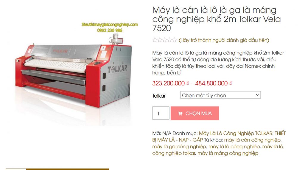 Máy là cán là lô là ga công nghiệp khổ 2m Tolkar Vela 7520