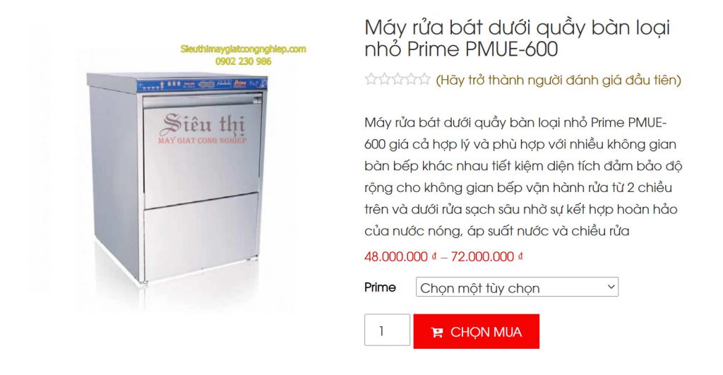 Máy rửa bát dưới quầy bàn loại nhỏ Prime PMUE-600