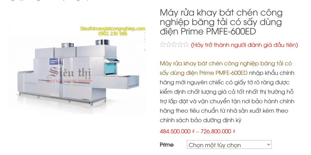 Máy rửa khay bát chén công nghiệp băng tải có sấy dùng điện Prime PMFE-600ED