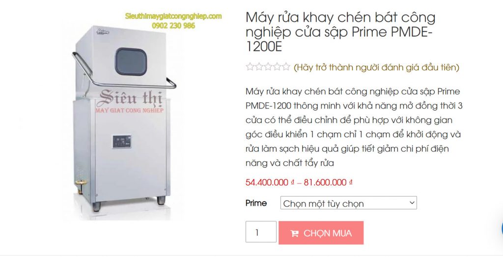 Máy rửa khay chén bát công nghiệp cửa sập Prime PMDE-1200E