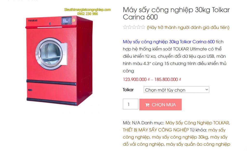 Máy sấy công nghiệp 30kg Tolkar Carina 600