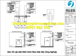 Bản vẽ hướng dẫn chuẩn bị mặt bằng cơ bản cho máy giặt, máy sấy công nghiệp