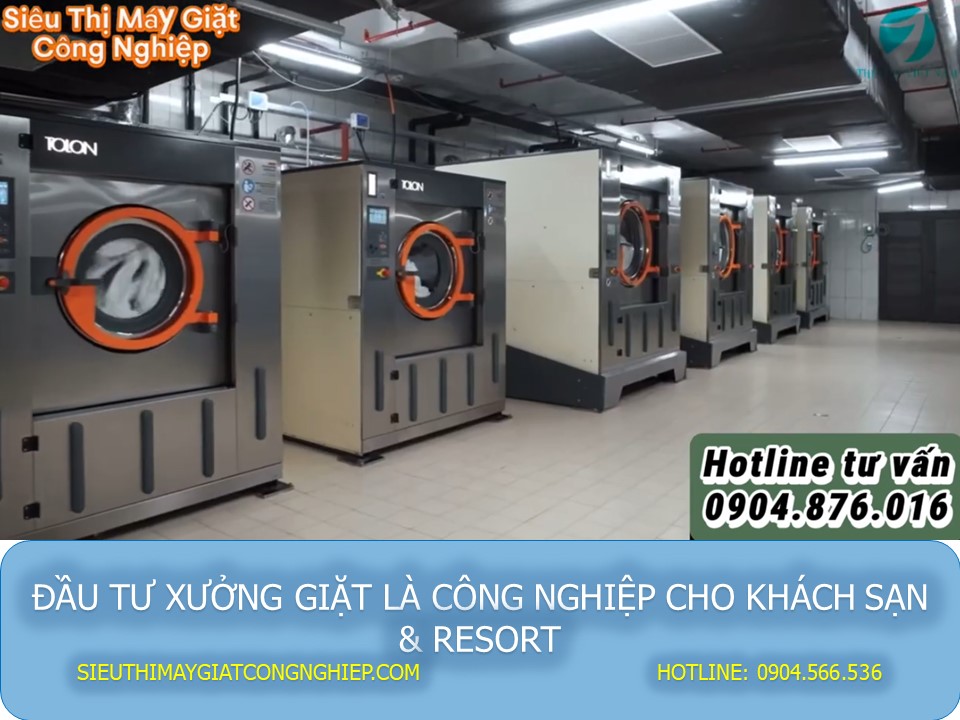 Máy giặt công nghiệp cho xưởng giặt đồ vải khách sạn, resort