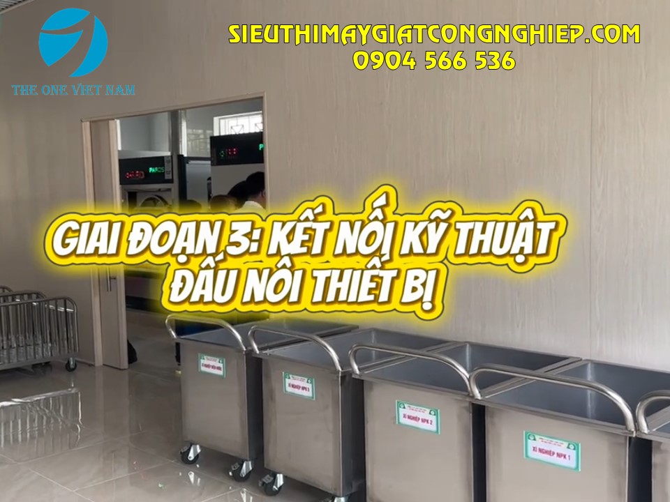 Kết nối máy giặt công nghiệp với hệ thống cấp điện, nước
