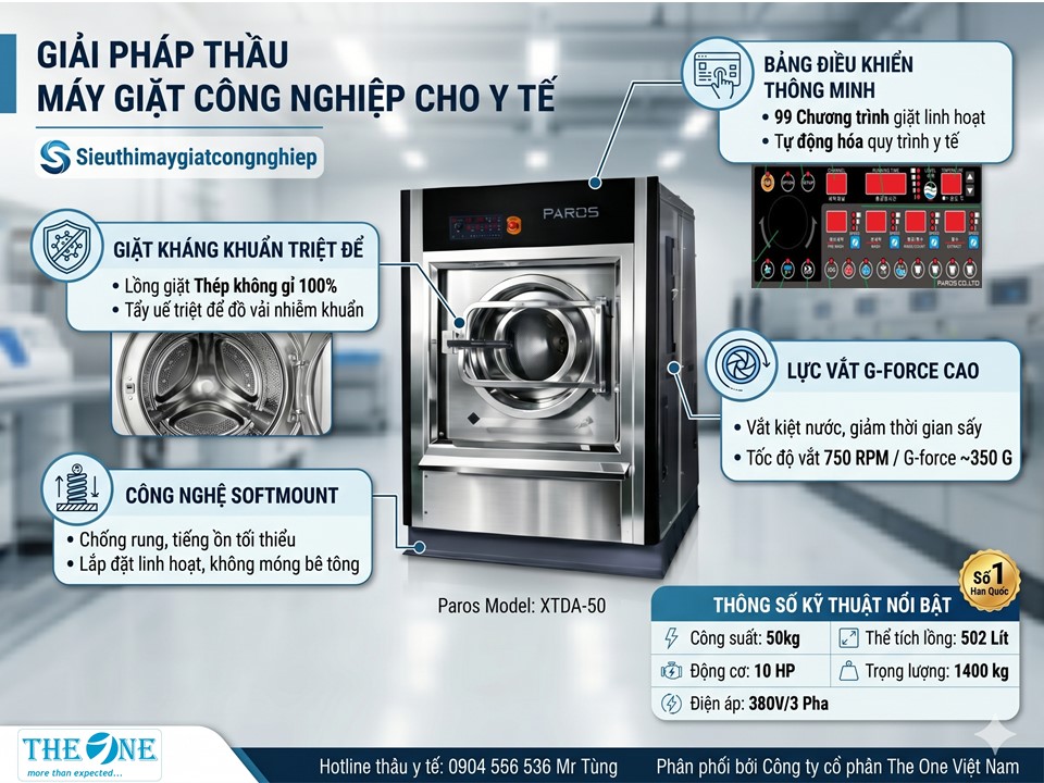 Máy Giặt Công Nghiệp 50kg Cho Y Tế