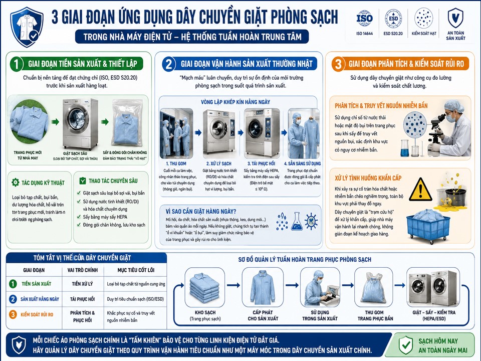 Giai đoạn ứng dụng hệ thống giặt phòng sạch trong nhà máy