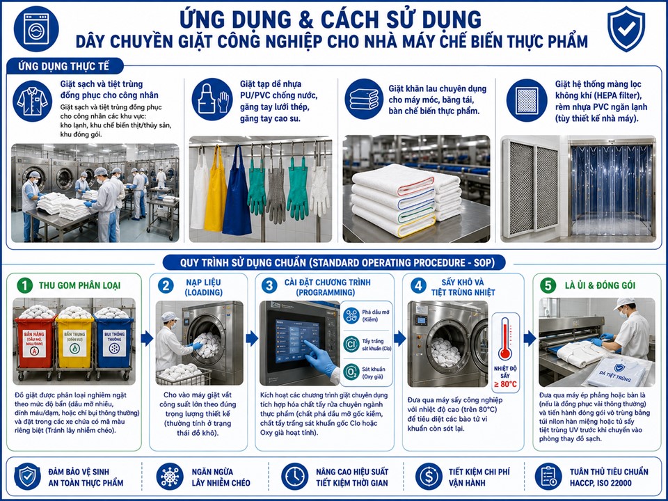 Ứng dụng củ hệ thống giặt công nghiệp trong nhà máy thực phẩm