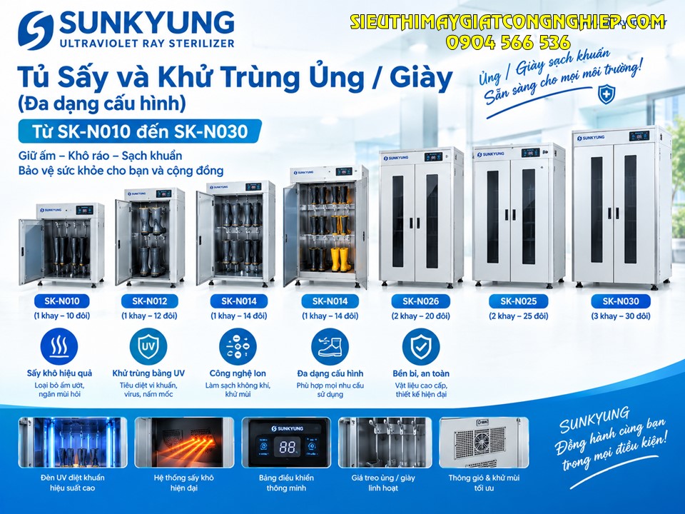 Tủ sấy và khử trùng ủng Sunkyung đa dạng về kích cỡ